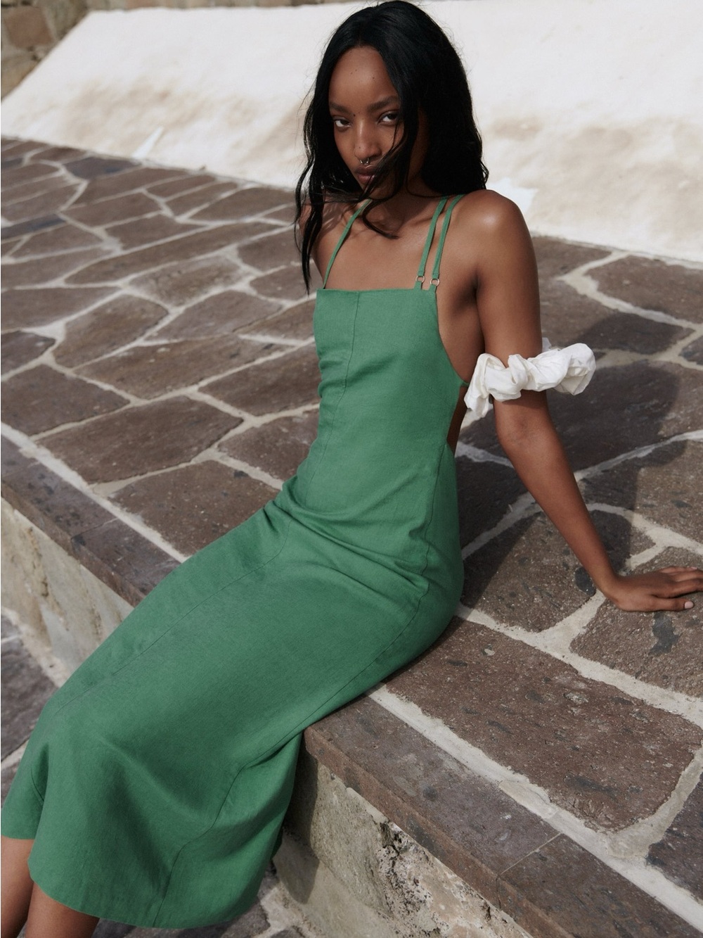 Zara Open Back linen blend green dress new with tags small